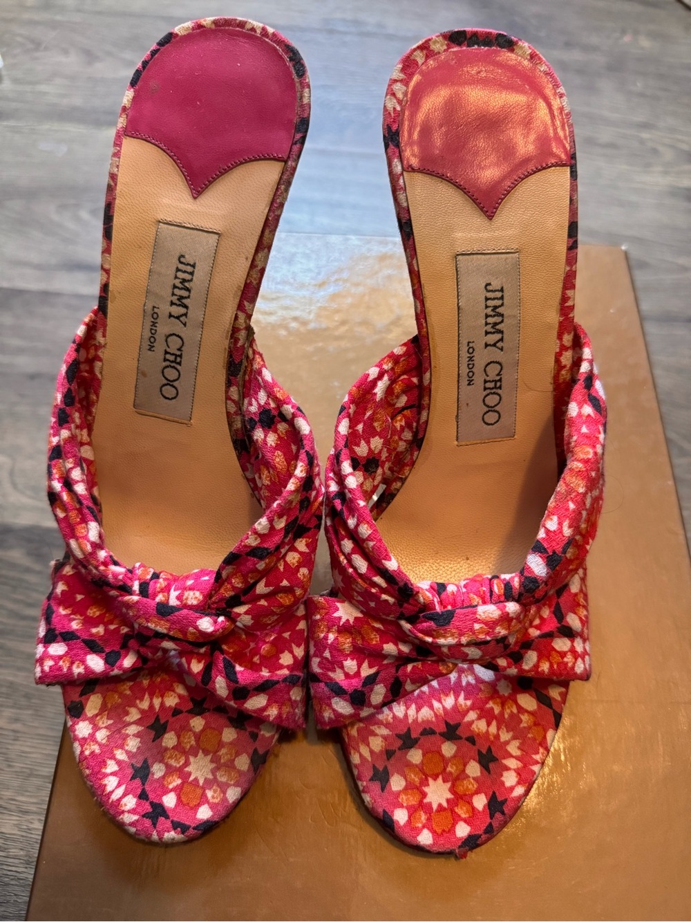 Jimmy Choo Pink Floral Knot Mules
